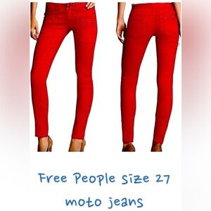 Free People red utility moto skinny jean, size 27 nwot